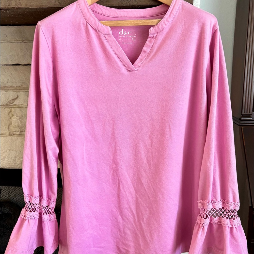 Denim & Co Pink Long Sleeve Top